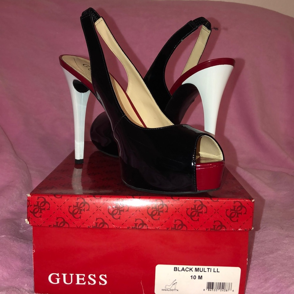 Guess black Multi colored heels Brand New Size 10